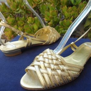 Miu Miu Gold Slingback Peep Sandals Heels 37 1/2 6